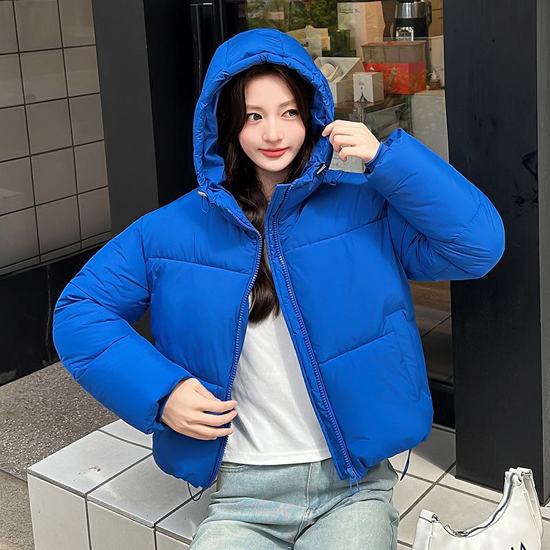 Women Short Medium Length Down Jacket Winter Warm Stand Collar Solid Color Casual Outerwear Coat