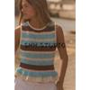 Summer New Product Women's Clothes Fashion Style Laminated Decoration Stripes round Neck Sleeveless Knitting Tops 2142099
