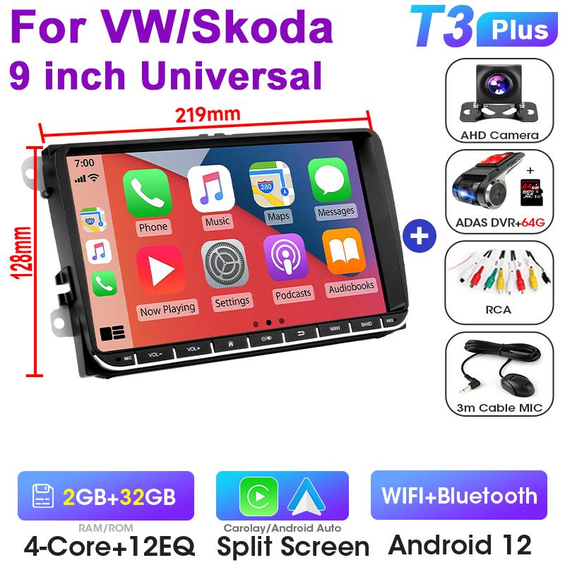 9-дюймовый автомобильный радиоприемник Android 12 для VW Volkswagen Skoda Octavia Golf Passat B6 B7 Polo Jetta Tiguan Touran 2 Din авторадио Carplay