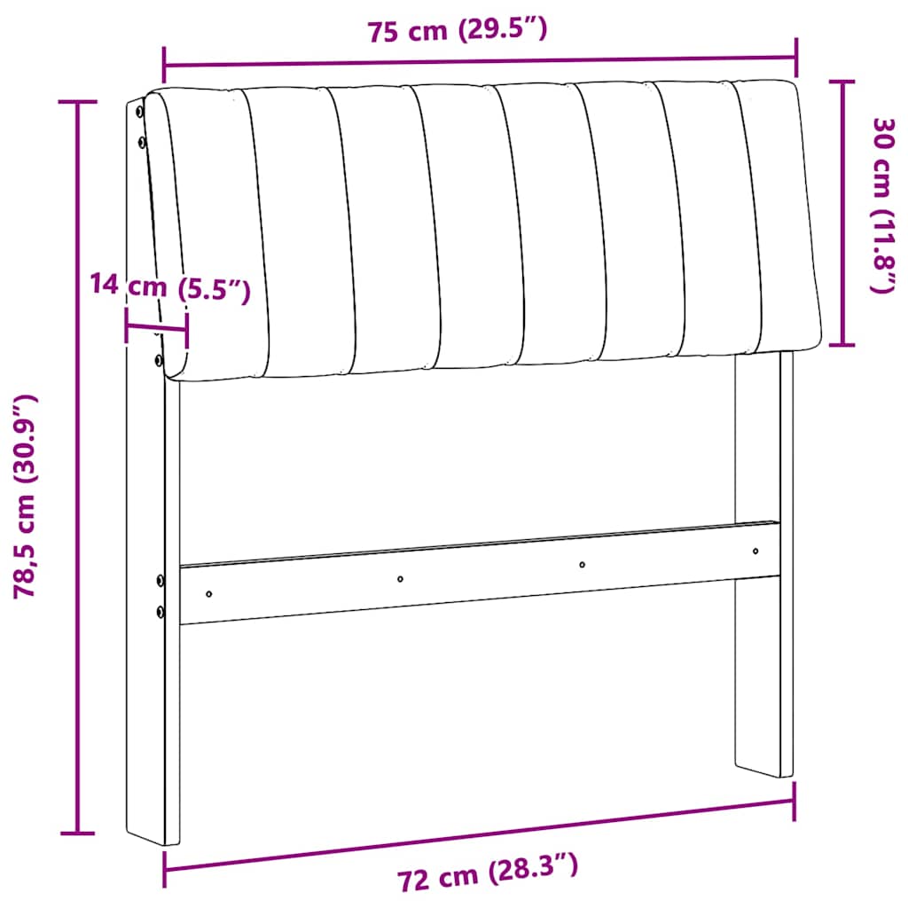 Upholstered Headboard Light Grey 75 cm Solid Pine Wood