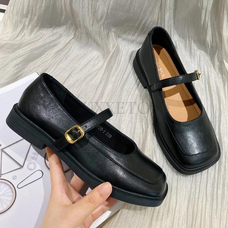 Женские туфли в стиле ретро с мелким носком Оксфорды Повседневные женские кроссовки Британский стиль Квадратный носок Балетки Летние новые кожаные платья в стиле преппи