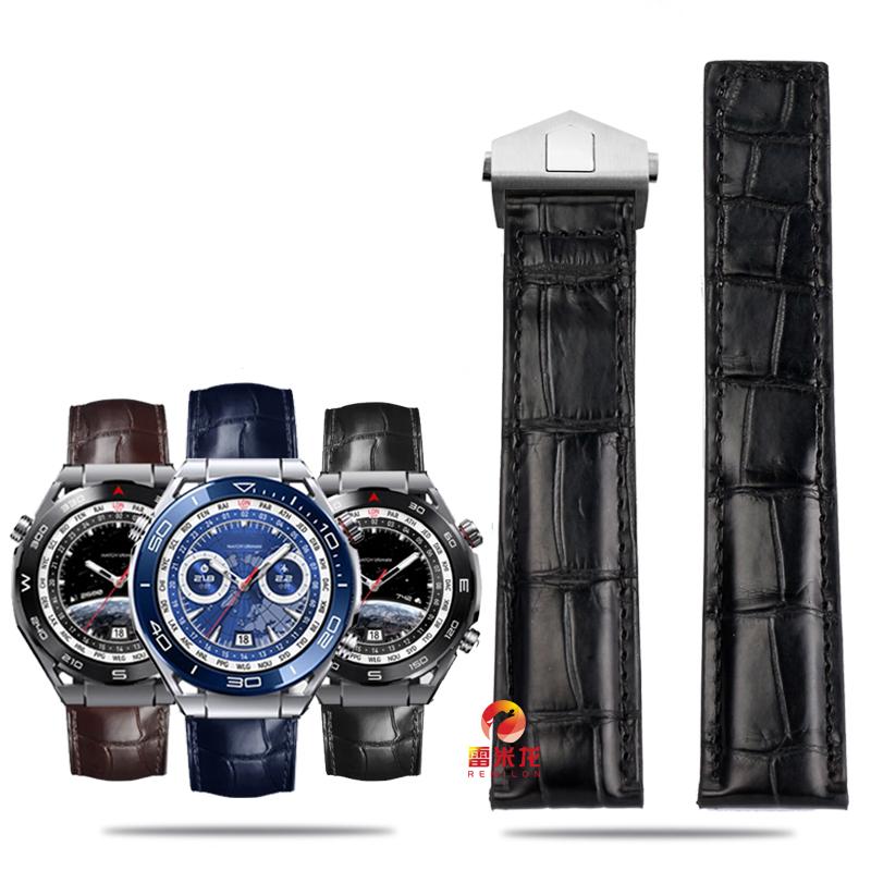 For Ultimate Crocodile Leather Watcband Huawei Watch GT3 Honor Smart Strap Casual Business TAG HEUER Bracelet Blue Black 22mm