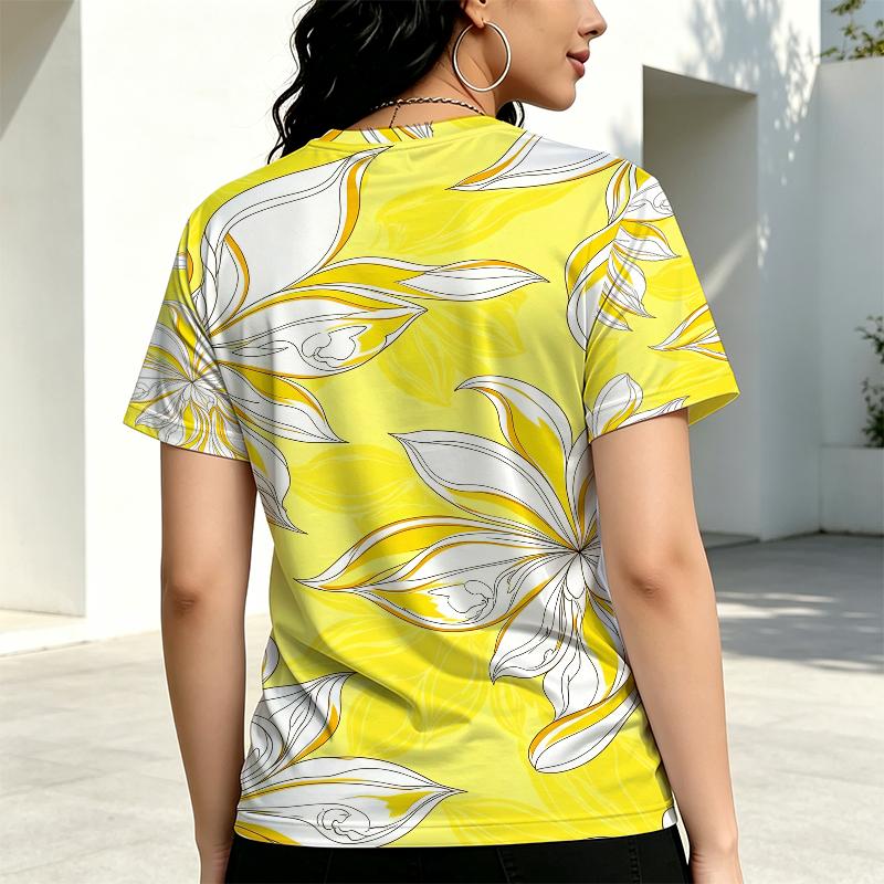 Women's Floral Short Sleeve T-Shirt, Soft Relaxed Fit Casual Top, Versatile for Daily & Work Wear