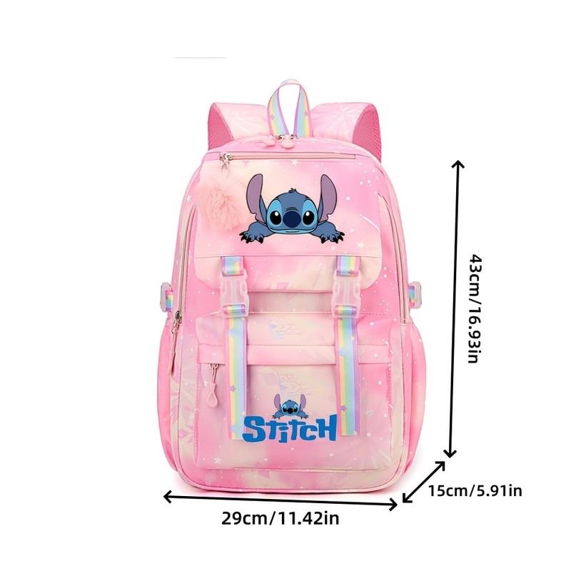 PQKL-party Stitch Printed Backpack 43x29x15cm Adorable Design Large Capacity Pink