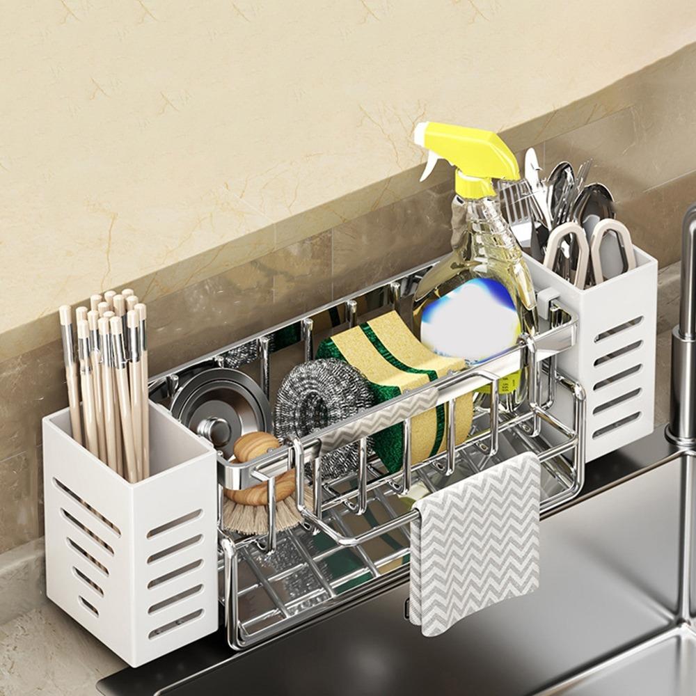 Большая емкость для слива кухонной раковины, самоосушающаяся полка для раковины, держатель для мыла и губки для дома