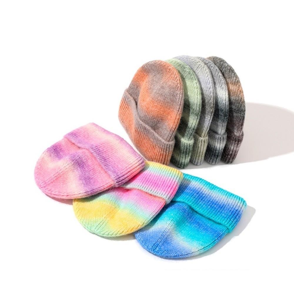 Gradient Color Knitted Beanie Hat Windproof Pullover Hat Trendy Warm Winter Cap Unisex