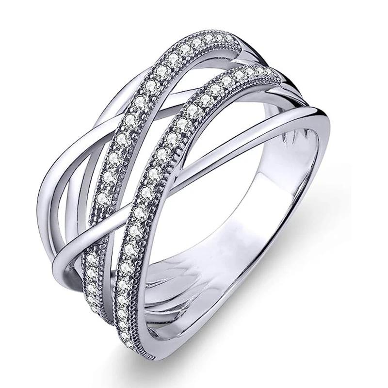 Huitan Silver Multi-cross Finger Ring with Shiny Crystal CZ Modern Fashion Female Rings Daily Wear Party Statement Jewelry