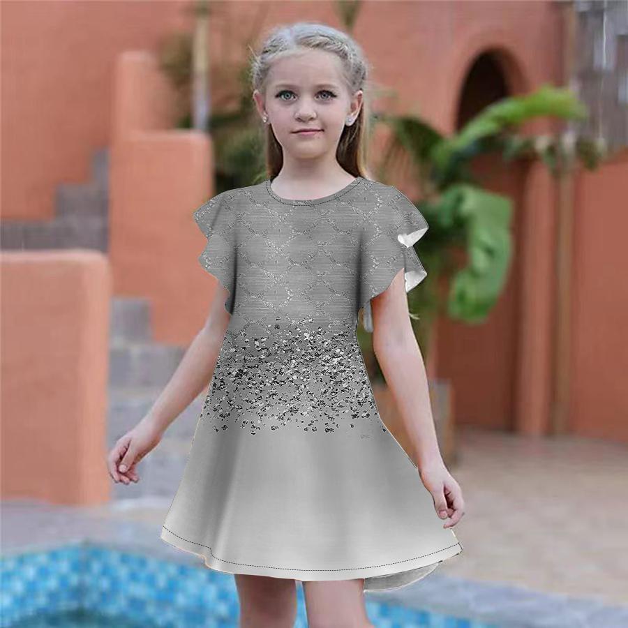 Девочки, рыбка в воде. Платья с принтом, детское праздничное платье для девочек, свободная облегающая юбка с короткими рукавами для девочек старше четырех лет