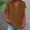 Women's Fashion Casual Solid Colour V-Neck Short Sleeve Button Down Shirt T-Shirt Top