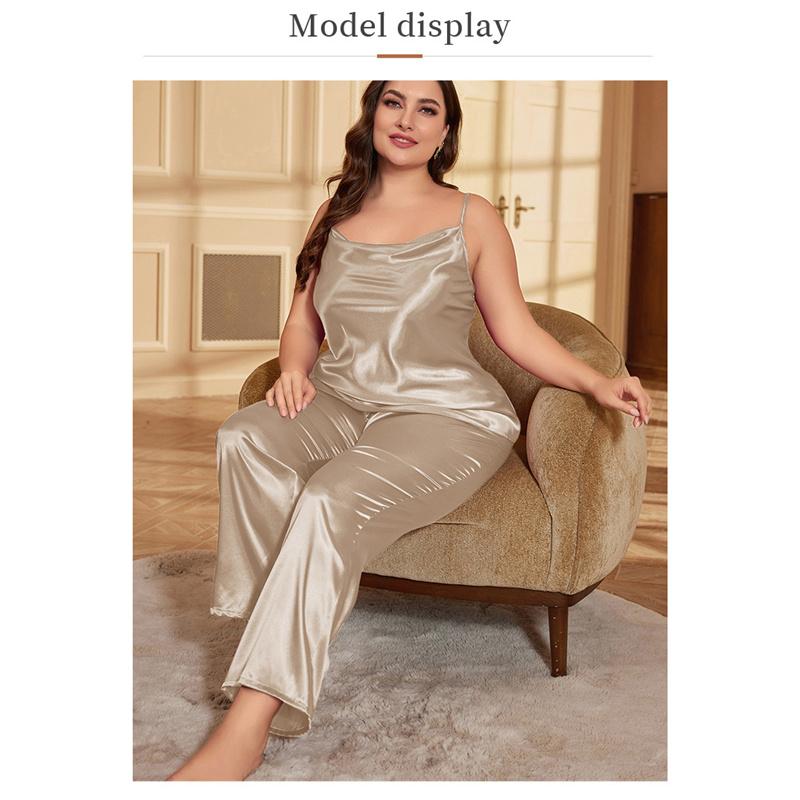 Large Size Camisole Sling+Pants Pajamas Women Summer Bathrobe Sexy Dressing Gown Home Dress Ice Silk Homewear Suit