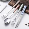 Новый набор столовых приборов из нержавеющей стали 3 в 1, палочки для еды, ложка и вилка, дорожный креативный набор металлических столовых приборов
