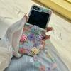Чехлы для телефона Samsung, Складные чехлы для телефона в корейском стиле с фиолетовым цветочным принтом и браслетом