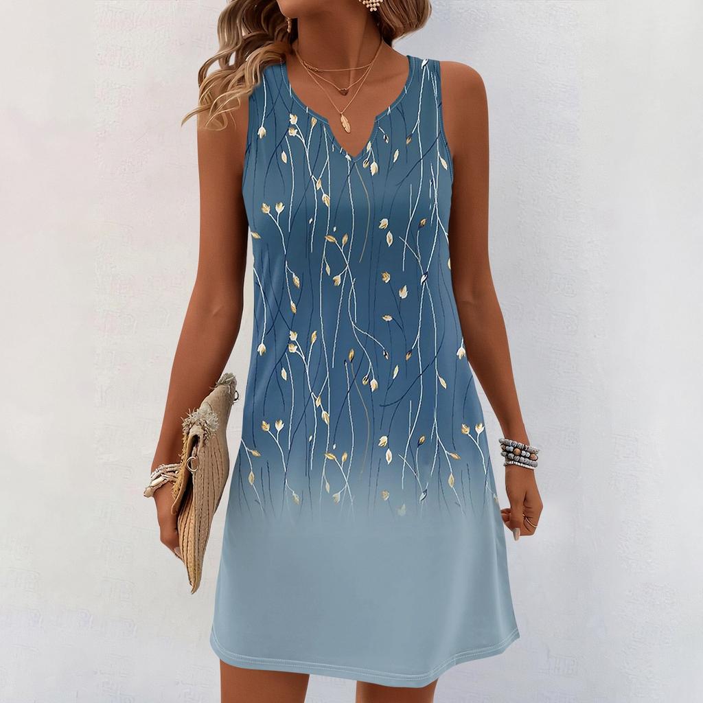 Женские летние платья с V-образным вырезом и принтом без рукавов Сарафан Повседневное платье