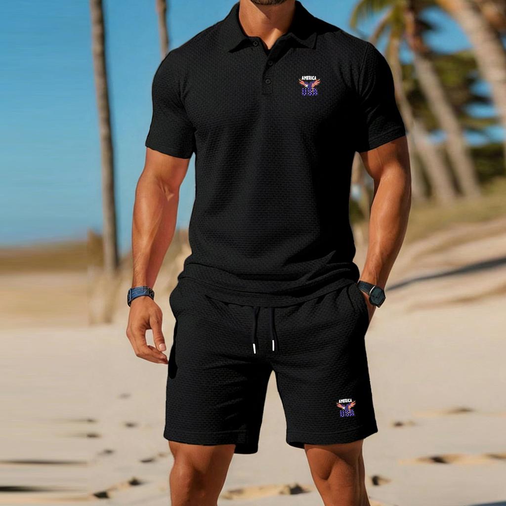 Men's 2Pack Set-Summer Short-Sleeve Shirt and Pants Set, Minimalist and Understated Style, Perfect for Business, Office, Golf, and Everyday Wear