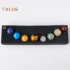 Faux Crystal 9 Planets Ball Solar Sun System Rock with Wooden Box Realistic Looking Quartz Stones Beads Desktop