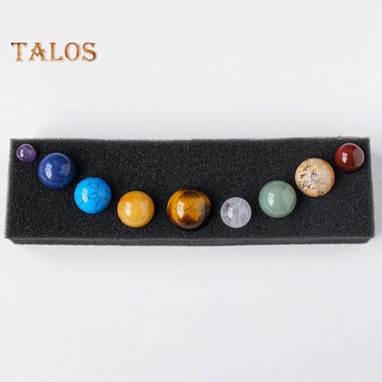 Faux Crystal 9 Planets Ball Solar Sun System Rock with Wooden Box Realistic Looking Quartz Stones Beads Desktop