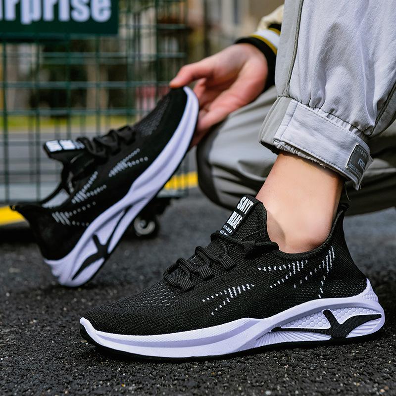 Men's Shoes Running Shoes 2025 Summer New Fashion Korean Version Breathable Tide Shoes Flying Woven Casual Shoes Men's Sports Shoes