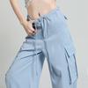 Wide-leg Retro Tooling Casual Pants Women's Spring New Loose and Thin High-waisted Drawstring Pocket Pants