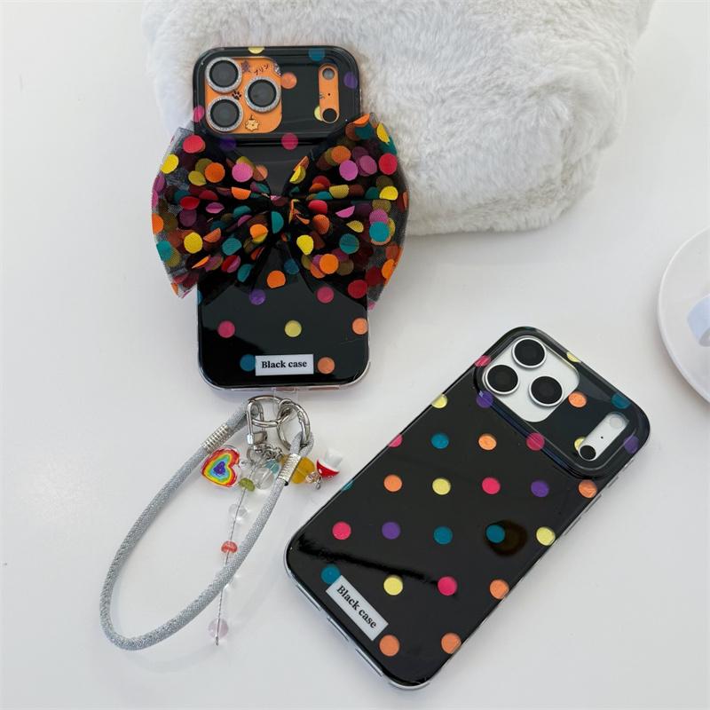 Новый ударопрочный чехол 2026 года для iPhone 15 16 17 Pro Max, цветной с принтом в горошек, с тюлевым бантом, PopSocket, чехол с большим окном