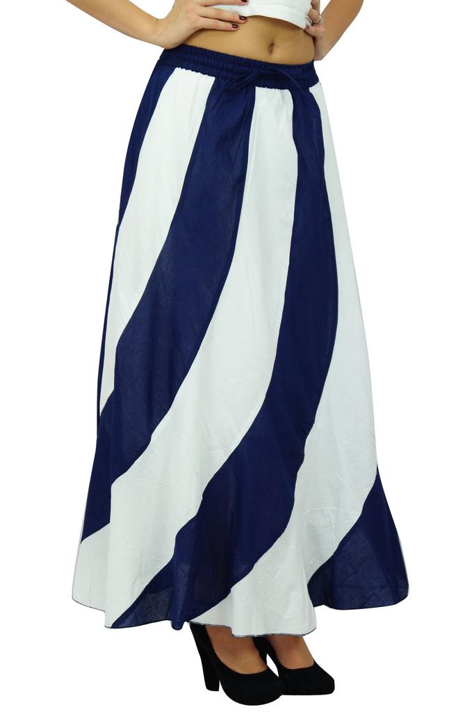 Bimba Long A-Line Maxi Spiral Summer Skirt Cotton With Back Elastic & Side