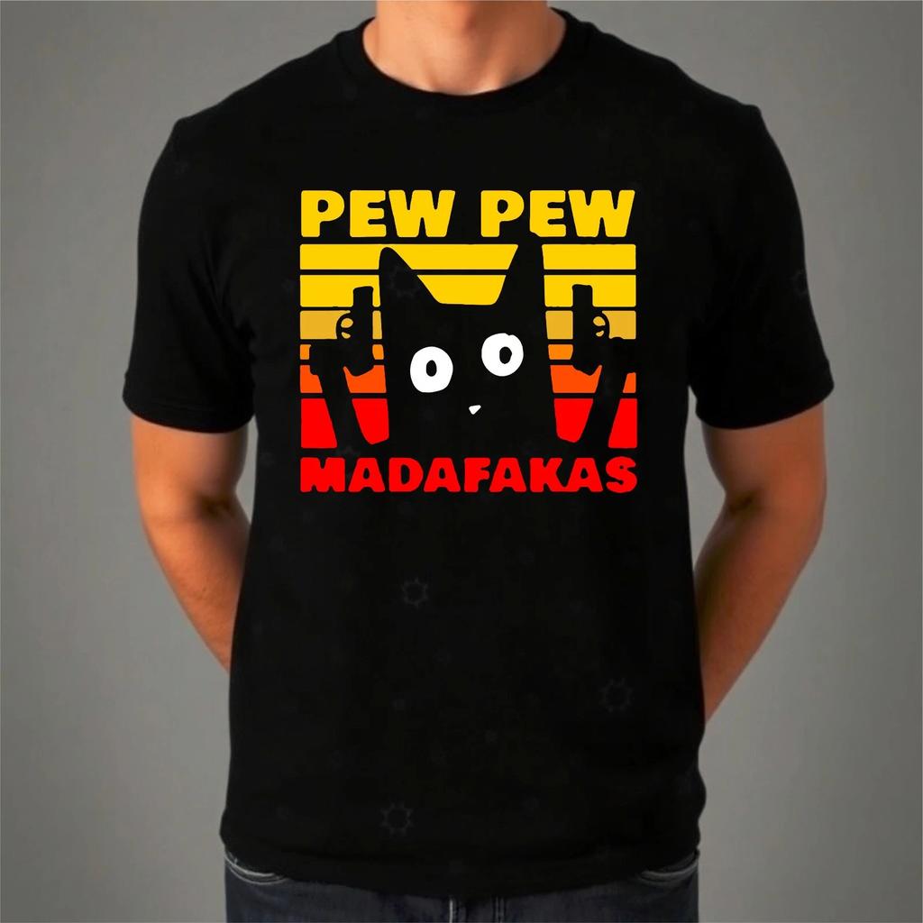 PEW PEW MADAFAKAS Винтажная Забавная Футболка, Кот Ретро Котенок Рождество Мужская Женская Футболка
