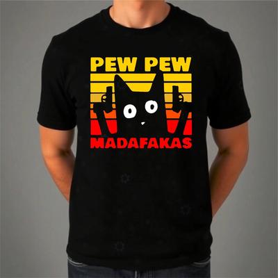 PEW PEW MADAFAKAS Винтажная Забавная Футболка, Кот Ретро Котенок Рождество Мужская Женская Футболка