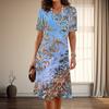 Women's Fashion Graceful Retro Pattern Print Summer Spring Short Sleeve O-Neck Casual Dresses