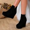 Women's Suede Wedge Ankle Boots, Side Zipper Platform Winter Booties, European Style Thick Sole Shoes for Women