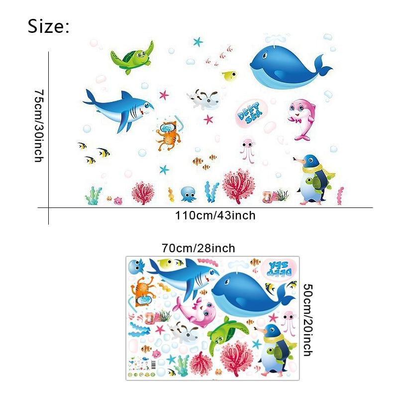 Cartoon Underwater World Wall Stickers Kids Bedroom Bathroom Fish Decals Removable Art Murals PVC Wallpaper Decor