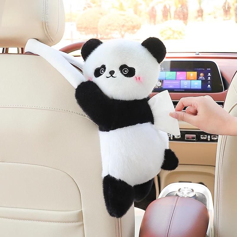 Car Tissue Box Car Drawer Hanging Style Creative Cute Doll Car Tissue Box Cute Cat Panda Plush Tissue Boxes Practical Decoration