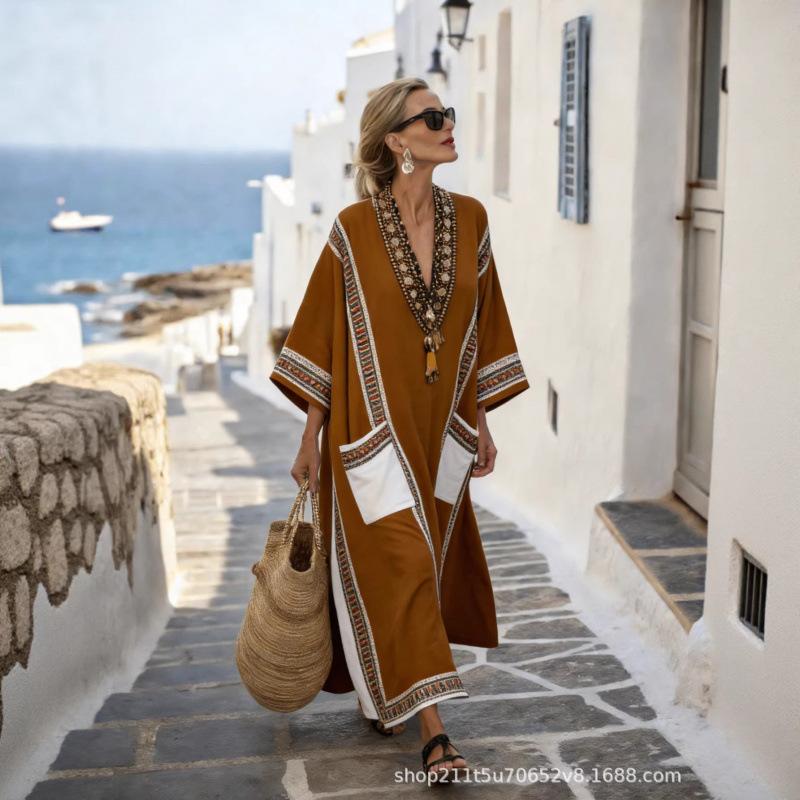 European and American bohemian women's dress seaside vacation elegant fashion print