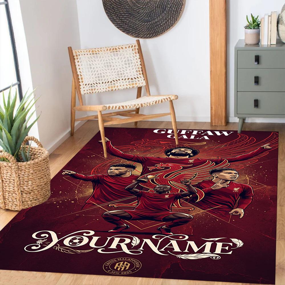 Liverpool Fc Personalized Name Floor Rug Office Rug Design For Game Room Hallway Bedrooms Living Rooms Antislip Carpet Anime Office Decor