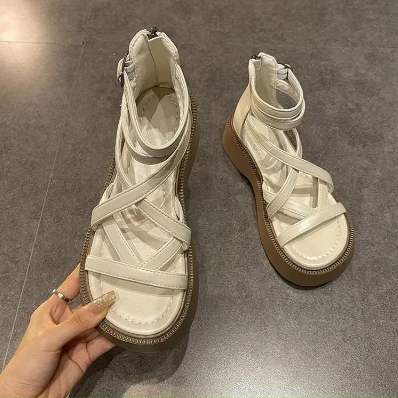 Fashion 2024 Thick Heel Women Sandals Women's New Hollow Open Toe Shoes Fashion Casual Sandals Female Designer Flat Roman Shoes Summer