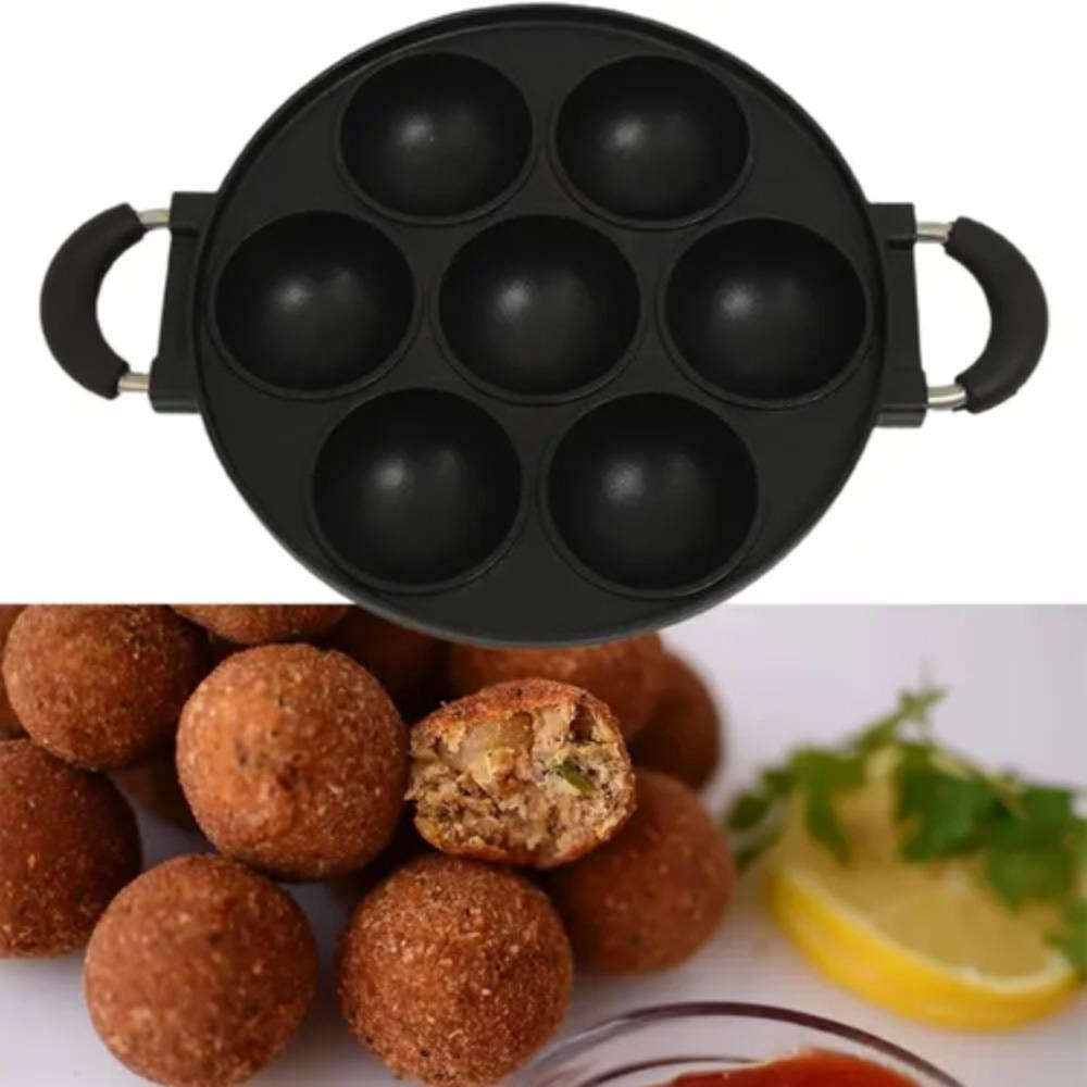 Aluminum 7-Hole Cake Cooking Pan Anti-scald Handle Cake Ball Plate Grill Pan Takoyaki Maker Scones