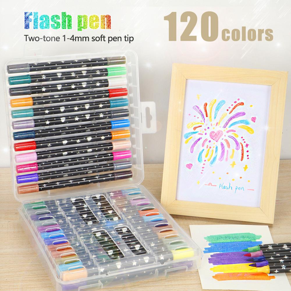 Двухцветный блестящий маркер-кисть для детей - Невыцветающий, Смелый мягкий наконечник