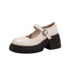Mirror Platform Mary Jane Shoes Women'S French Thick High Heel Single Shoes Buckle Belt Comfortable College Style Small Leather Shoes