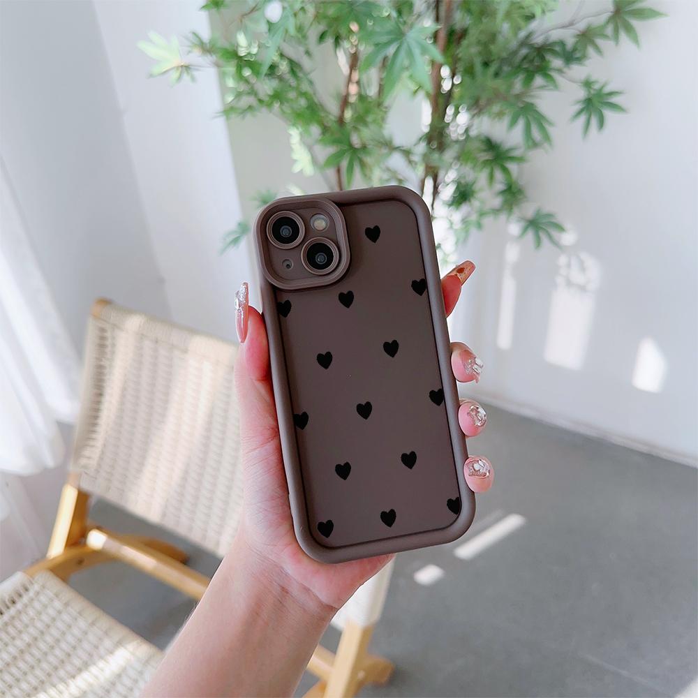 Черный Чехол для Телефона с Рисунком Сердечек, Мягкий ТПУ, для iPhone 17 Air 16 15 14 Pro Max Plus 13 12 Mini 8 7 X Xs, Задняя Крышка