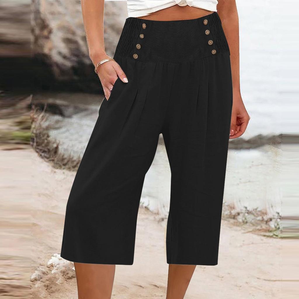 Женские летние модные повседневные укороченные брюки с эластичной резинкой на талии, модная курортная одежда, брюки для пляжного отдыха