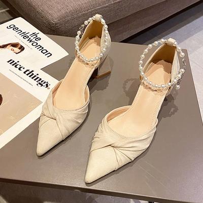 Женские пикантные босоножки на высоком каблуке, модные модельные туфли на массивном каблуке, новые весенние туфли-лодочки, дизайнерские женские туфли с острым носком и цепочкой, Mujer