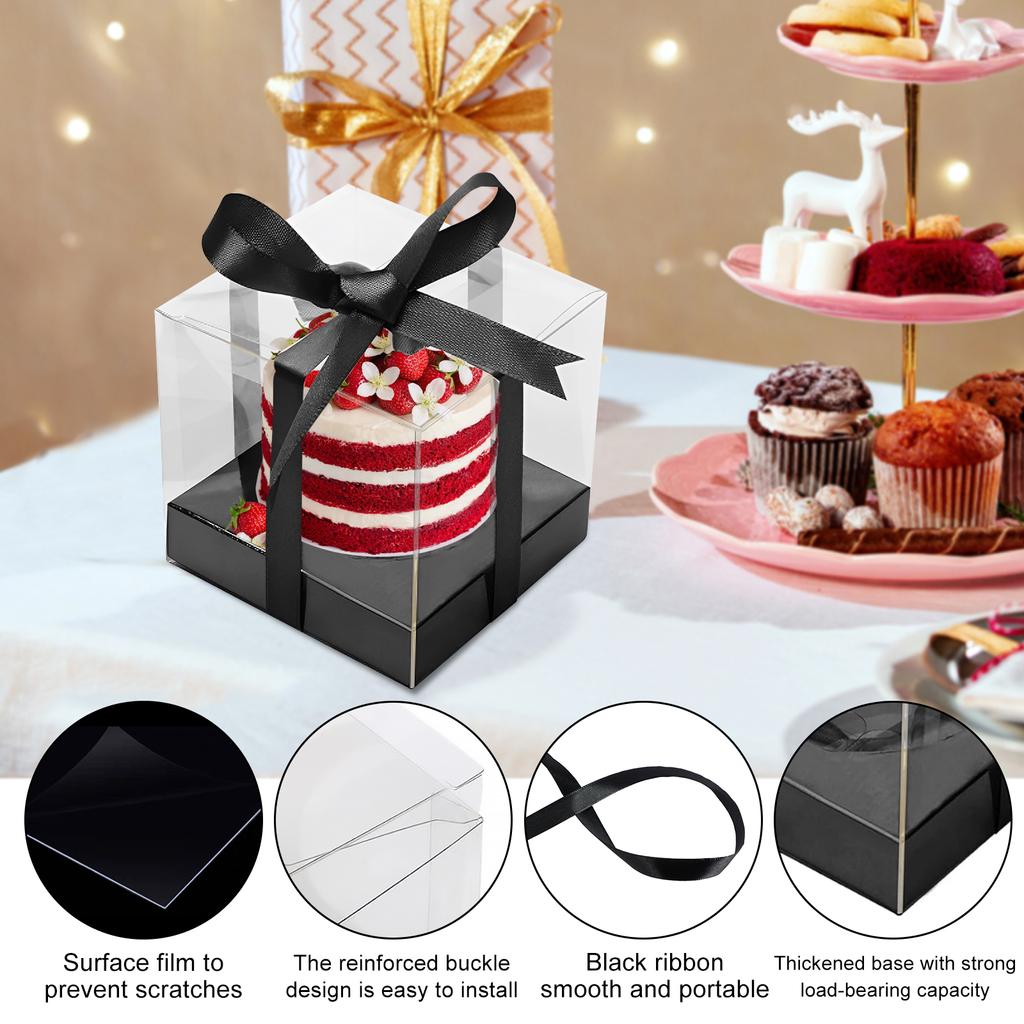 24/48Pcs Cupcake Gift Box Transparent Square Cake Box Container Party Pastry Dessert Baking Packaging Boxes With Ribbon
