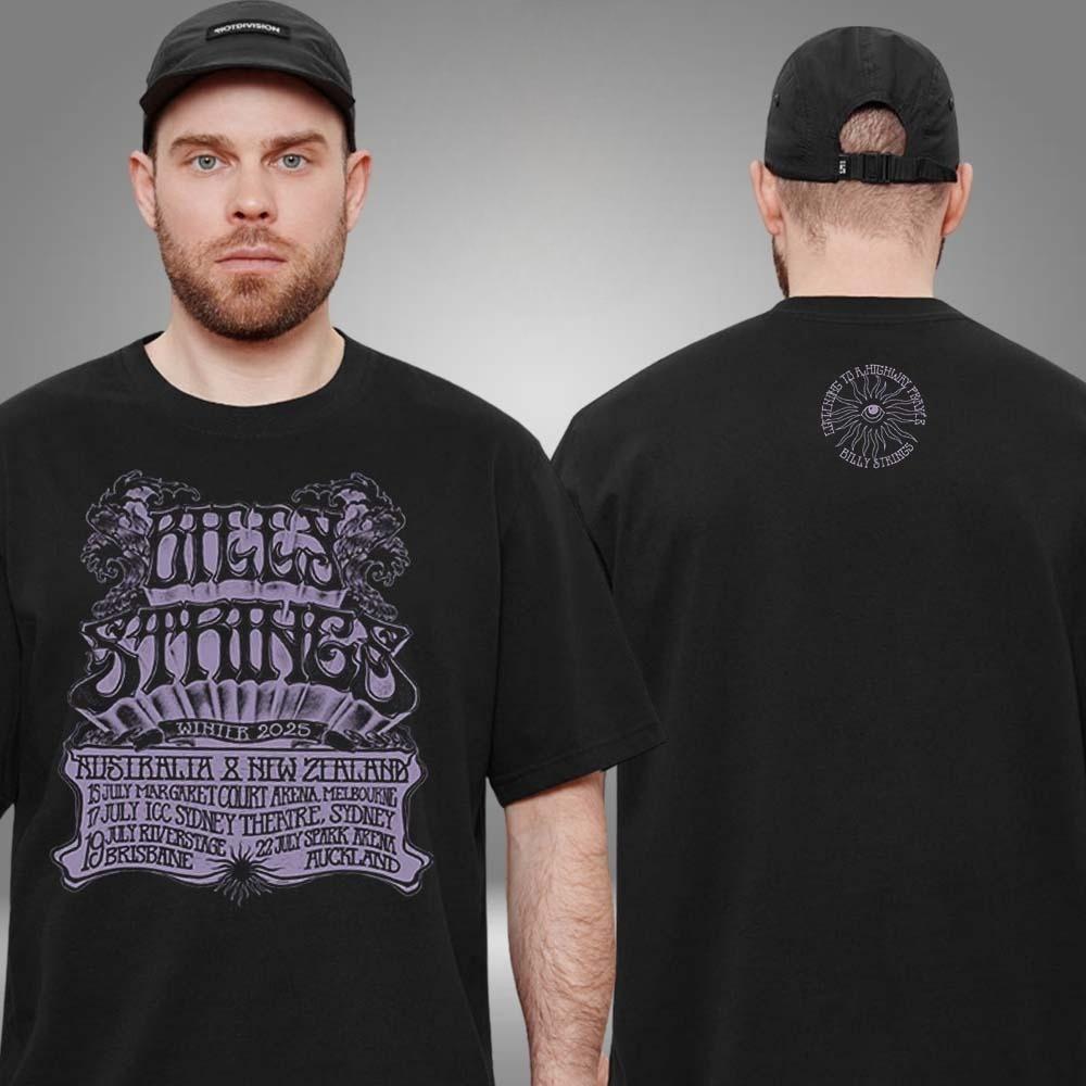 Billy Strings Exclusive Merchandise 2025 Tour Australia & New Zealand Tour List Schedule Two Sided Unisex T-Shirt