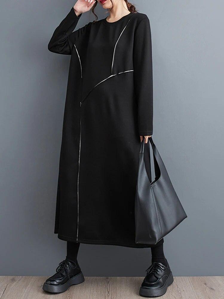 Xitao Повседневное однотонное женское платье, свободное женское пуловерное платье на молнии HQQ1543