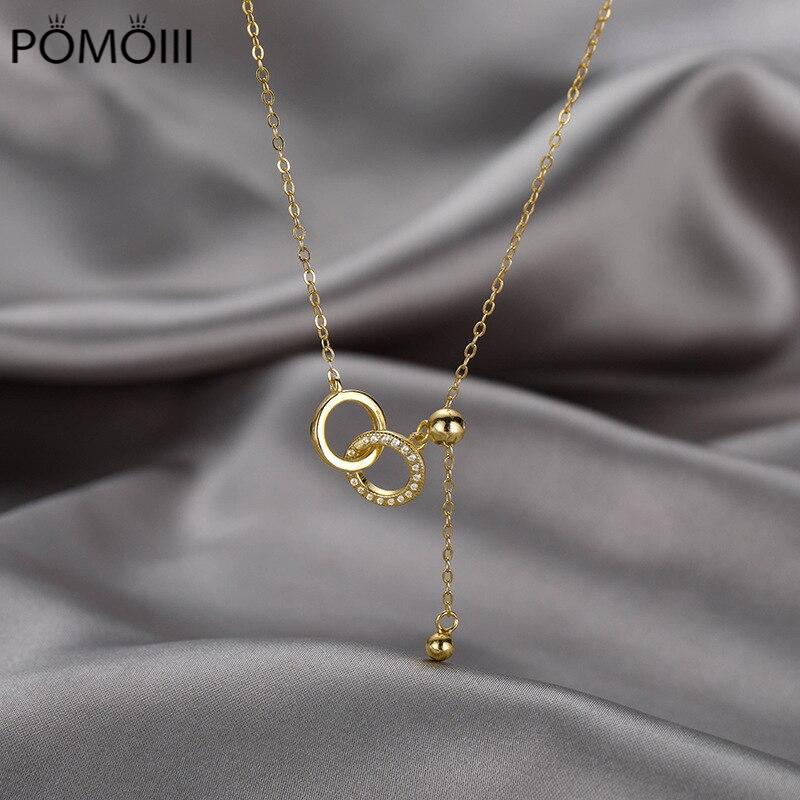 925 пробы серебро двойной круг кисточка регулируемый кулон ожерелье женская тонкая цепочка изящные ювелирные изделия