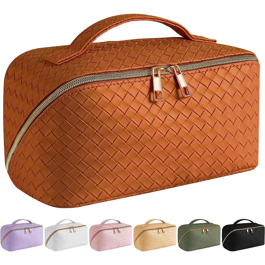 Дорожная косметичка большой вместимости - косметичка, водонепроницаемая косметичка из искусственной кожи, женская портативная дорожная косметичка с ручкой