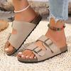 Fashion Summer Casual Cow Suede Flat Slippers Women New Double Buckle Open Toe Sandal Woman 2025 Beach Plus Size Non-Slip Slides Mujer
