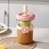 Flower Cup High Aesthetic Glass Portable Straw Cup Water Cup
