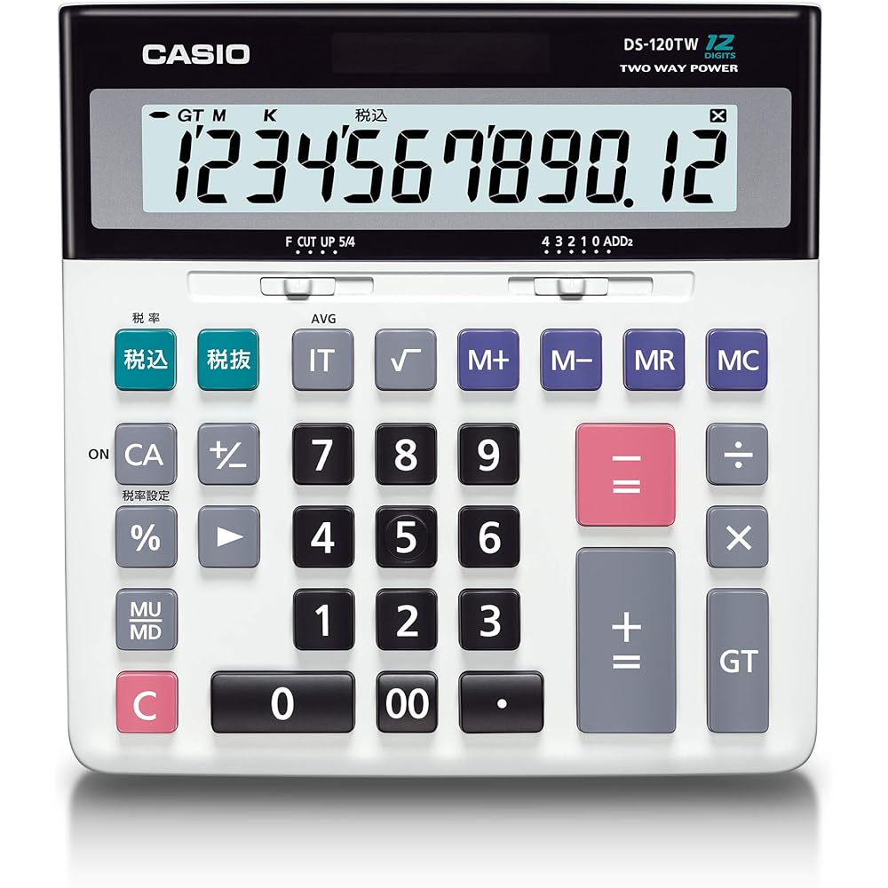 Casio Standard Calculator, Tax Calculation/Adder Method, Desk Type, 12 Digits, DS-120TW