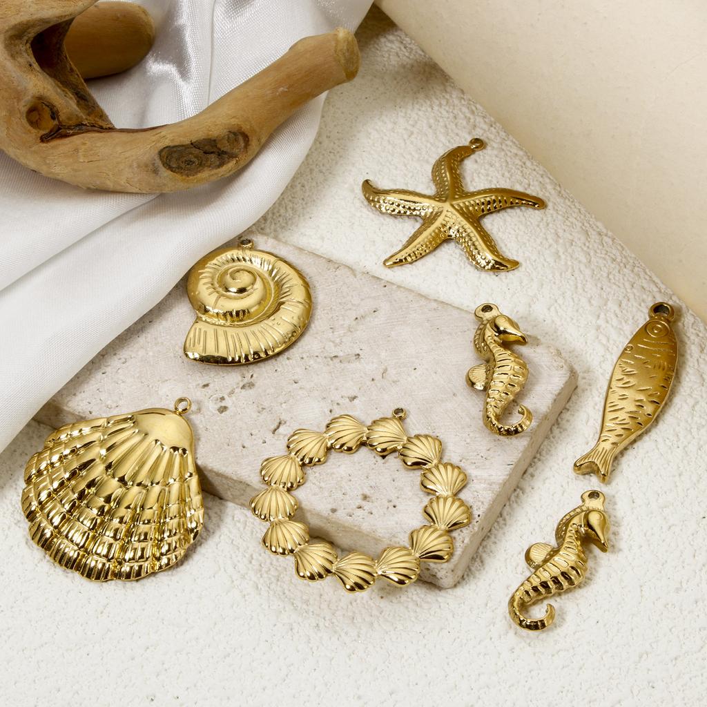 1 Piece Seahorse Animal Shell 3D Charms 304 Stainless Steel Ocean Jewelry Pendants 18K Real Gold Plated Pendant for DIY Jewelry