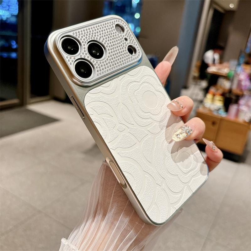 Diamond Camera Lens Printing Flower TPU Leather Phone Case For iPhone 17 16 15 14 13 Pro Max Shockproof Proteciton Cover