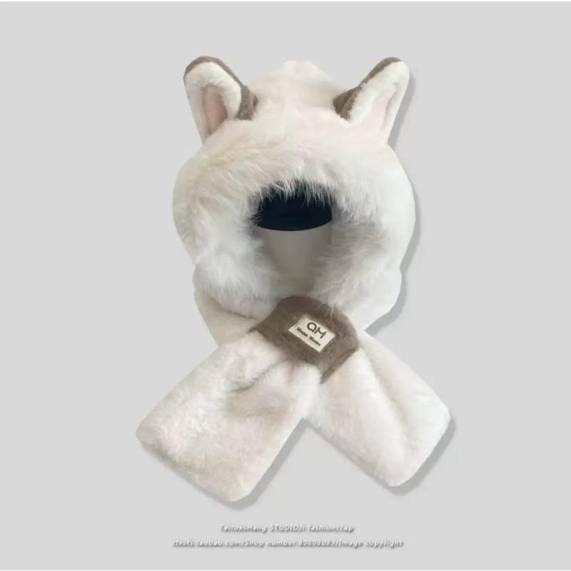 Плюшевая шапка-шарф интегрированная женская осенне-зимняя милая теплая защита ушей шарф универсальная шапка с лисьими ушками